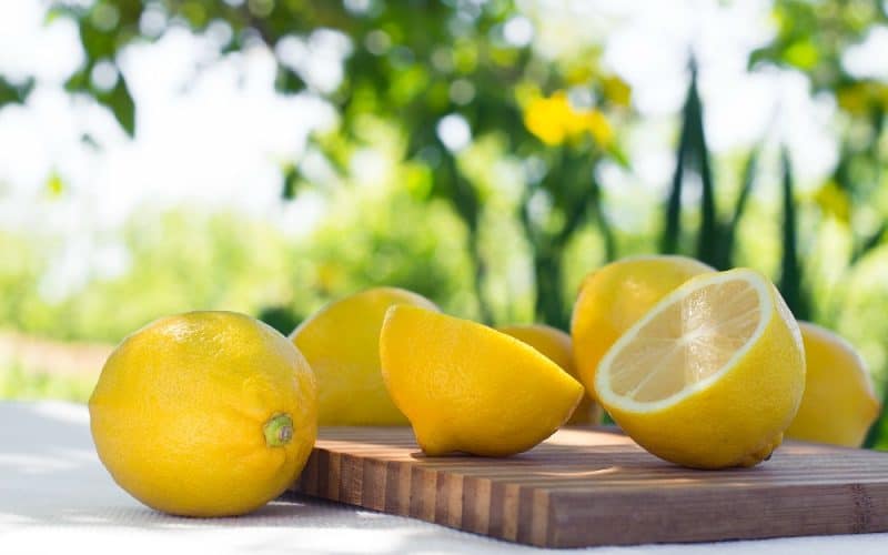 lemons on outdoor picnic table