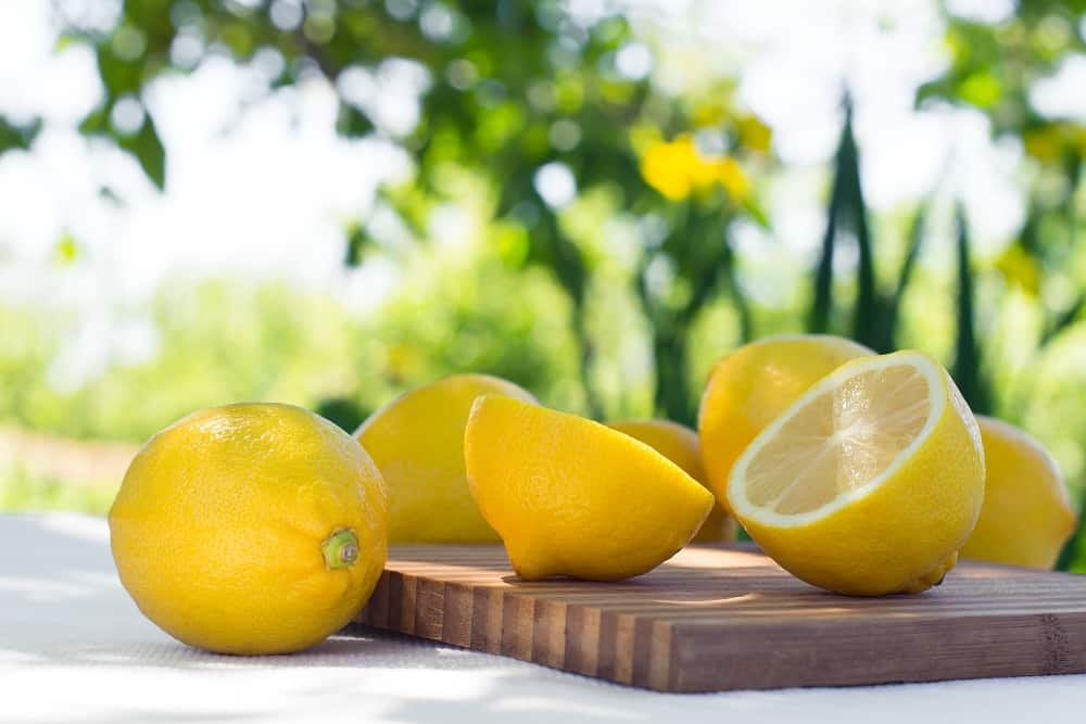 lemons sitting on an outside table